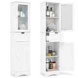 Tangkula 67" Tall Bathroom Storage Cabinet, Slim Freestanding Tower w/ 2 Doors & 1 Drawer, Narrow Floor Cabinet w/Adjustable Shelves & Tempered Glass Door for Bathroom Living Room (White) Tangkula