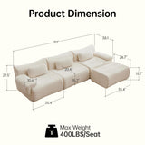 MAXMXX 117”L Shaped Modern Sofa Modular Sectional Cloud Couch with Ottoman,Oversized Boneless Sofa,3+1 Seater Chenille Deep-Seat Sofa with 3 Pillows,Suitable for Living Room or Bedroom(White) MAXMXX