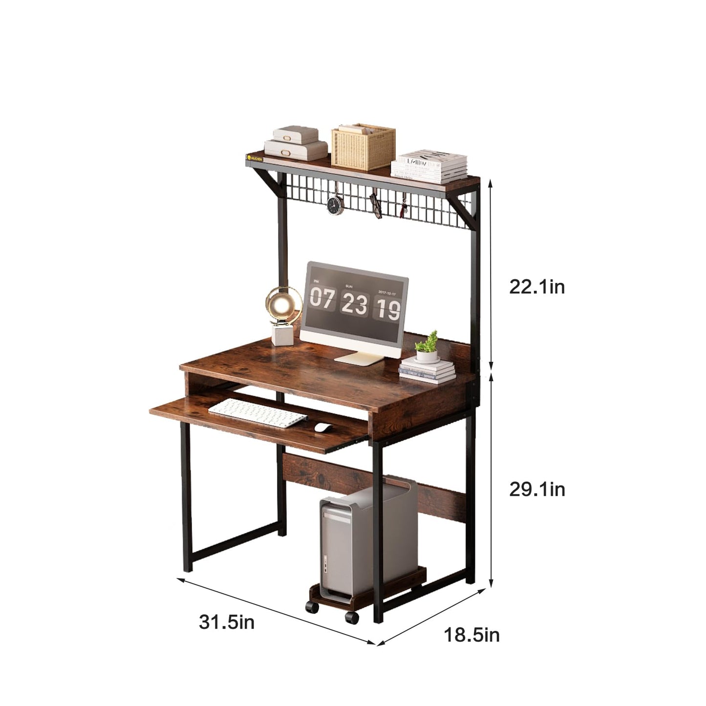 ALISENED 31.5" Computer Desk with Hutch, Office Desk Study Table Writing Desk Workstation PC Table for Home Office, Space Saving Design - WoodArtSupply