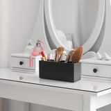 Bivvclaz Pencil Pen Holder for Desk, Wooden Office Desk Organizers and Accessories with 4 Slots for Countertop, Makeup Brush Holder Organizer for Bathroom Vanity, Silverware Caddy for Party, Black Bivvclaz