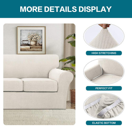 Turquoize 4 Piece Sofa Covers for 3 Cushion Couch Sofa Slipcover Soft Couch Cover for Dogs-Washable Sofa Furniture Covers with 3 Individual Large Cushion Covers, Feature Thick Fabric (XL Sofa, Ivory) Turquoize