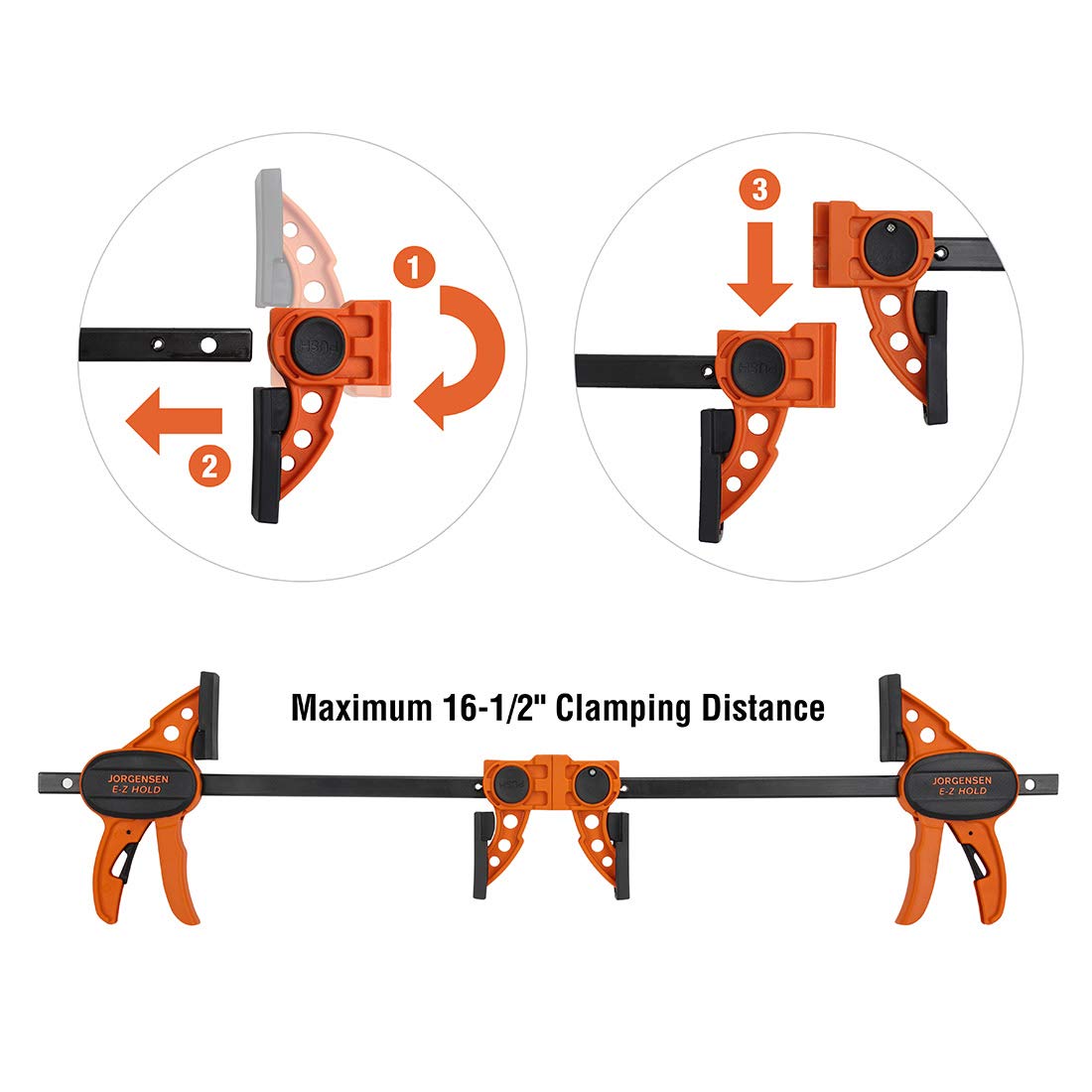 Jorgensen 6" Spreader/Bar Clamp Set, 4-pack,One-Hand Light Duty E-Z Hold Clamp/Spreader, 99216A,Black Orange Jorgensen