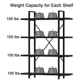 HSH 4 Tier Black Bookshelf, Industrial Metal Wood Storage Book Shelves, Modern Open 4 Shelf Bookcase and Display Etagere, Vertical Book Shelf for Bedroom Living Room Office HSH