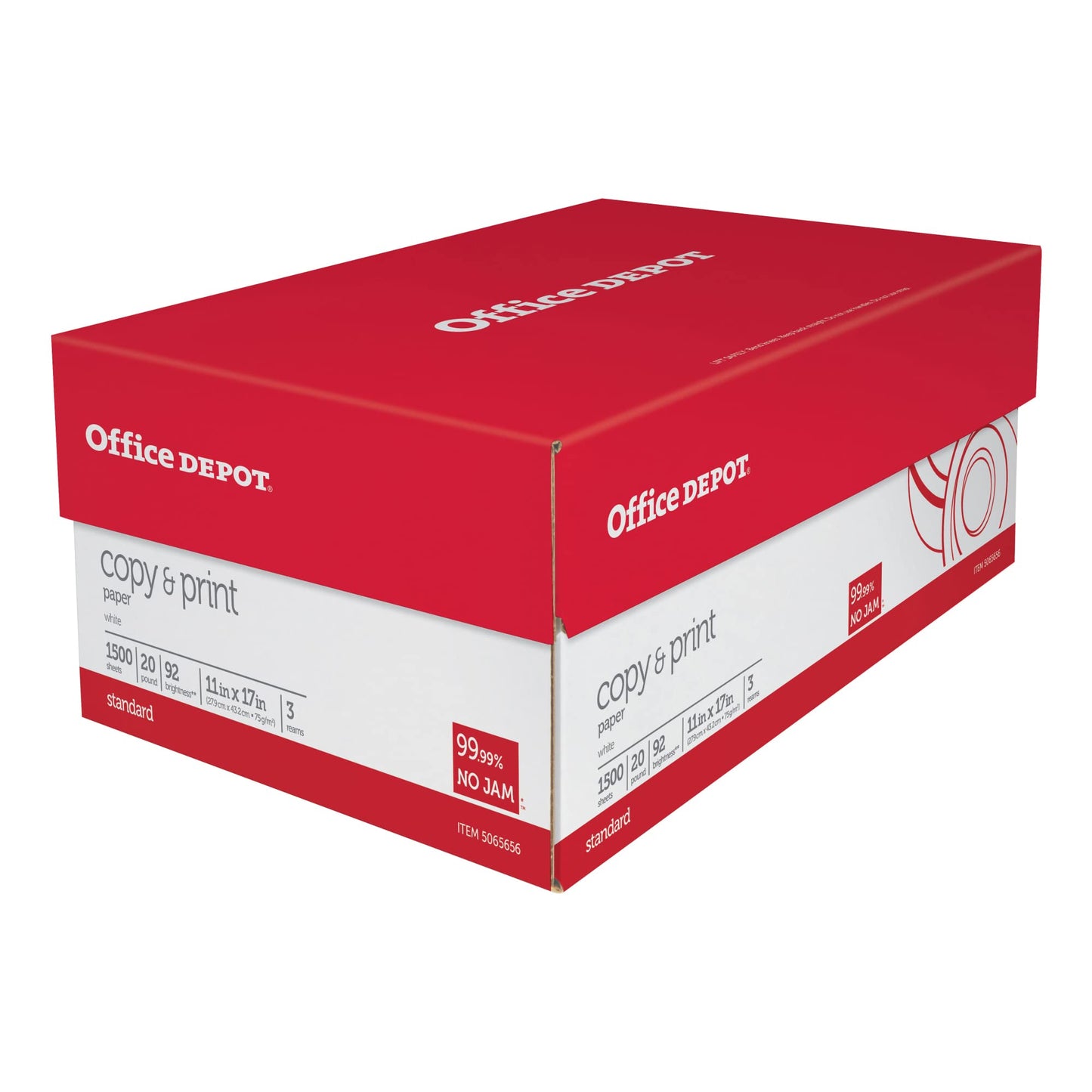 Office Depot® Copy And Print Paper, Ledger Size (11" x 17"), 92 Brightness, 20 Lb, Ream of 500 Sheets, Case of 3 Reams