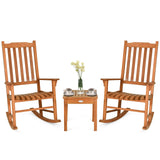 Tangkula 3 Piece Patio Rocking Bistro Set, Patiojoy Eucalyptus Wood Conversation Set with 2 Rockers and 1 Coffee Table, Outdoor Rocking Chair Set with Coffee Table for Porch, Patio and Backyard Tangkula