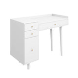 Nathan James Daisy Vanity Dressing Table or Makeup Desk with 4-Drawers and Brass Accent Knobs, White Wood Nathan James