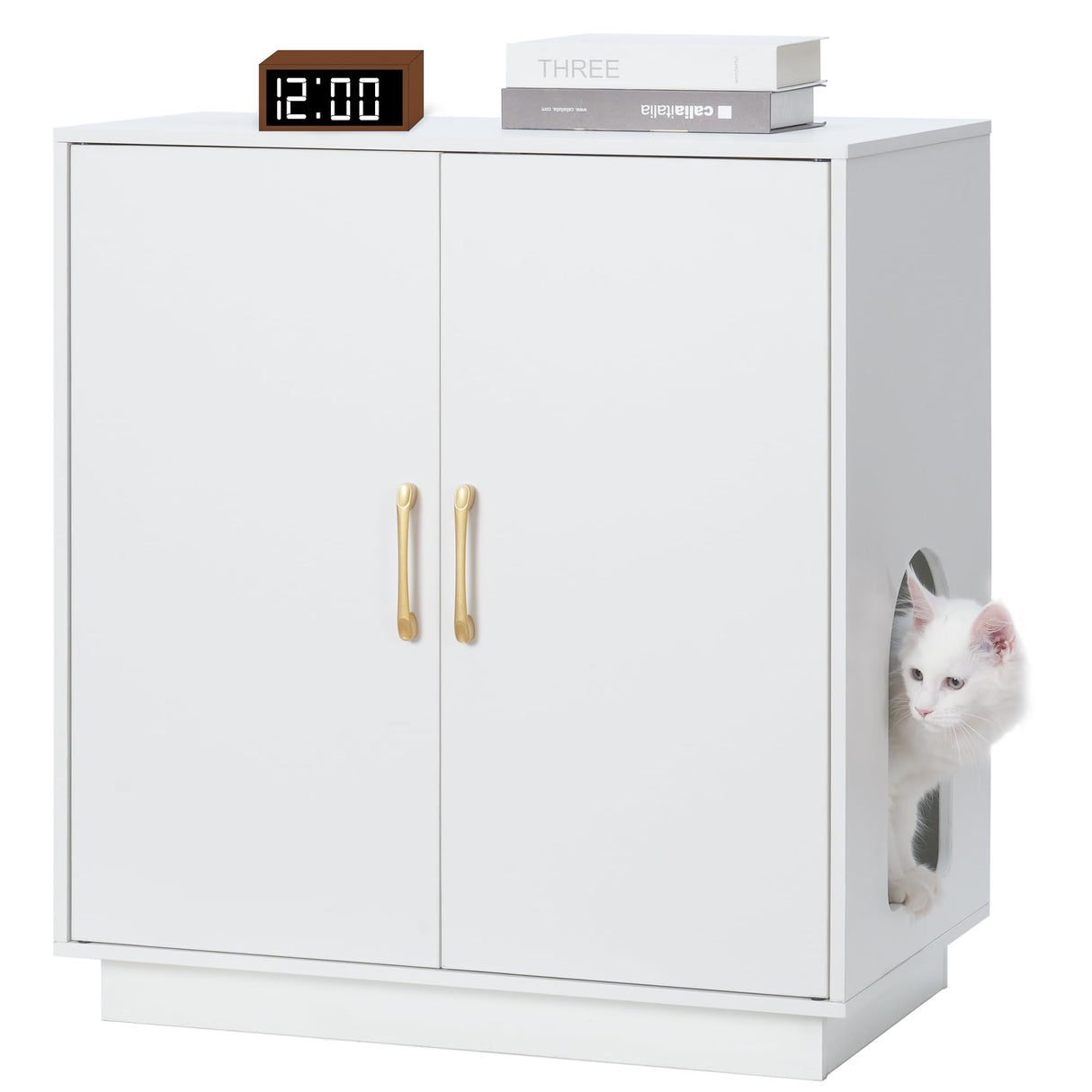 Gitelsnour Litter Box Enclosure, 30.9'' High Large Litter Box Furniture, Modern Cat Litter Box Enclosure with Hidden Storage, Side Table, End Table, White GCLB003WT Gitelsnour