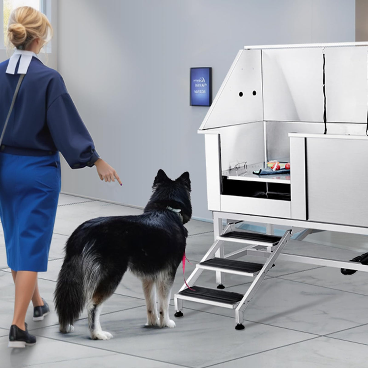 VEVOR 62" Pet Dog Bathing Station w/Stairs, Professional Stainless Steel Dog Grooming Tub w/Soap Box, Faucet,Rich Accessory,Bathtub for Large,Medium,Small Pet, Washing Sink for Home(Left) VEVOR