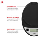 Escali Primo Digital Food Scale Multi-Functional Kitchen Scale and Baking Scale for Precise Weight Measuring and Portion Control, 8.5 x 6 x 1.5 inches, Black Escali