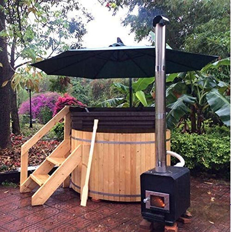 Canadian Redwood Cedar 5' Outdoor Wood-Fired Hot Tub Sauna Spa Bathtub Tub, with Paddle MCP Hot Tub