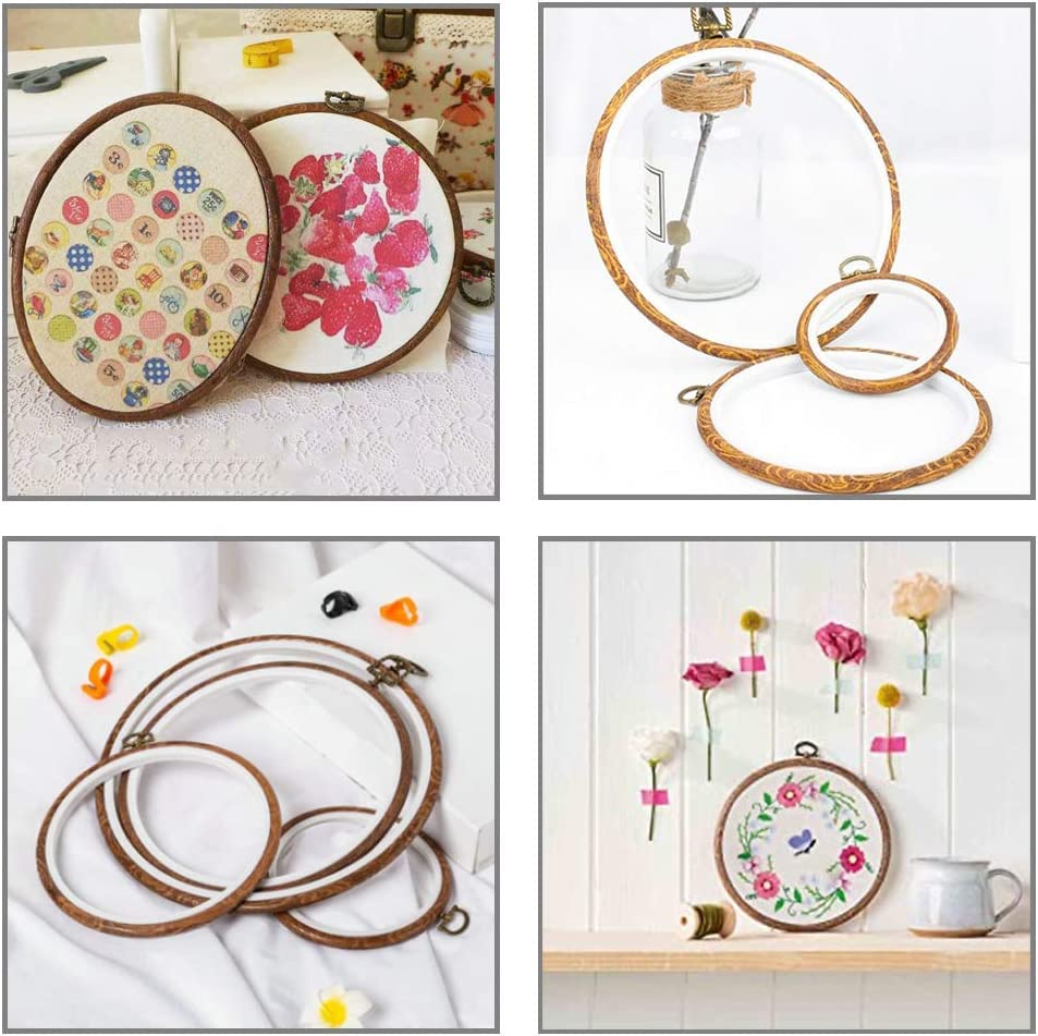5 Pieces 8 inch Round Embroidery Hoops, Imitated Wood Plastic Display Frame for Cross Stitch Embroidery Round Hoops Arts Decoration guofa