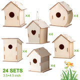 24 Sets DIY Wood Birdhouse Bulk for Kids Parties and Classrooms, Art Painting Bird House Craft Kit Unfinished Wood Bird Houses to Paint for Kids 3+ Spring Summer Arts and Craft Projects QUYSK