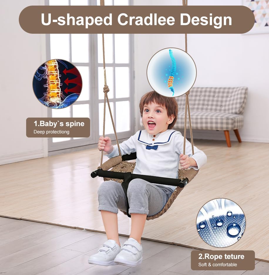 nets Tribe 2 -in- 1 Toddler Swing. Swing Seat for Kids with Adjustable Ropes, for Kids Heavy Duty Rope Play Secure Children Swing Set, for Outdoor Indoor, Backyard. Upgrade Product (Light Bro - WoodArtSupply