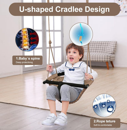 nets Tribe 2 -in- 1 Toddler Swing. Swing Seat for Kids with Adjustable Ropes, for Kids Heavy Duty Rope Play Secure Children Swing Set, for Outdoor Indoor, Backyard. Upgrade Product (Light Bro - WoodArtSupply