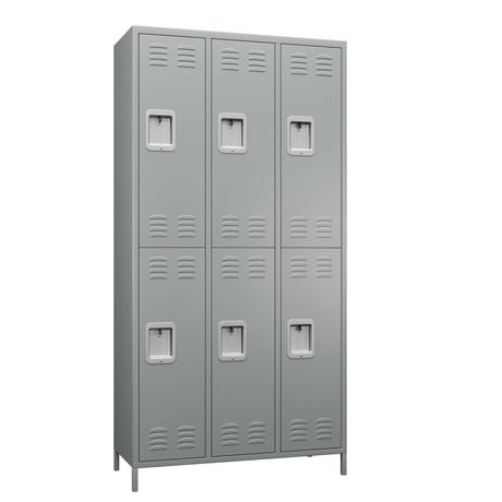 SUXXAN 6 Doors Metal Locker Combination with 12 Hooks,Industries Double Tier Metal Storage Locker for School Office Gym Home Employees Staff Sundries Room W35.43*D15.7*H72(LIGHT GREY) SUXXAN