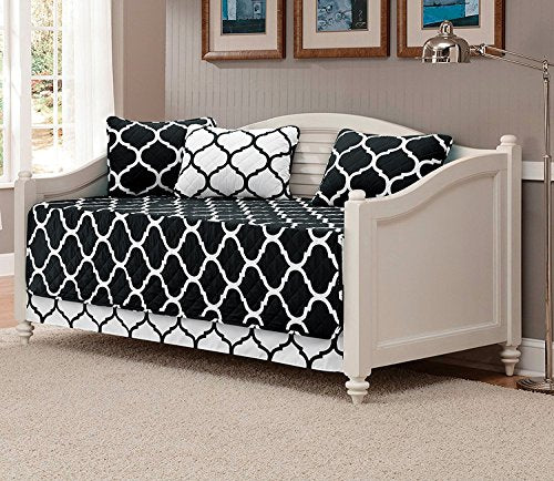Linen Plus 5pc Daybed Cover Set Quilted Bedspread New (Black/White) Linen Plus