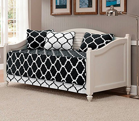 Linen Plus 5pc Daybed Cover Set Quilted Bedspread New (Black/White) Linen Plus