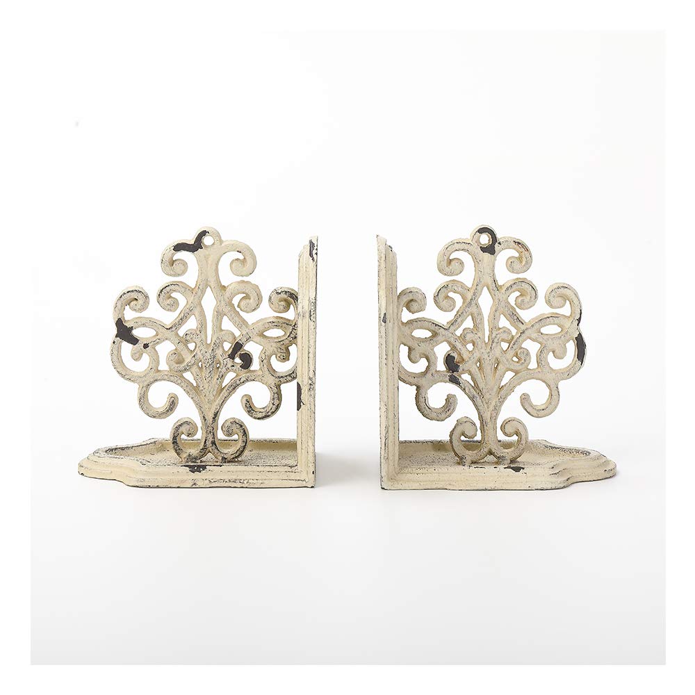 Jemeni Medallions Bookends Decorative, Heavy Duty Book Ends, Shabby Chic White Jemeni