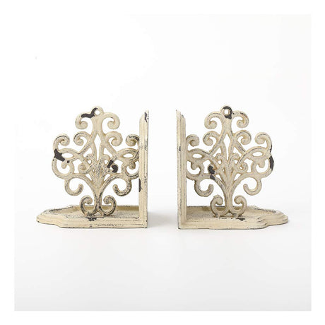 Jemeni Medallions Bookends Decorative, Heavy Duty Book Ends, Shabby Chic White Jemeni