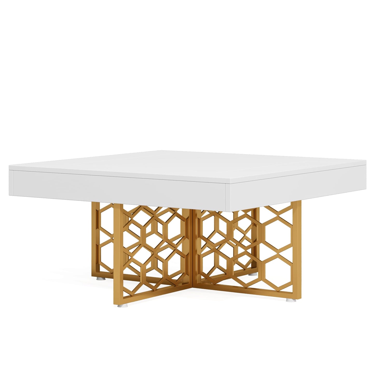 Tribesigns Wood Square Coffee Table with Gold Base White and Gold Coffee Table for Living Room White Low Coffee Table - WoodArtSupply