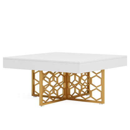 Tribesigns Wood Square Coffee Table with Gold Base White and Gold Coffee Table for Living Room White Low Coffee Table - WoodArtSupply