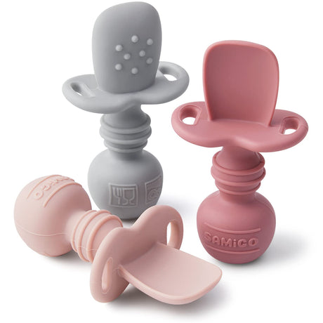 SAMiGO Silicone Baby Spoons Self Feeding 6+ Months - Infant Toddler Utensils - First Stage Baby Led Weaning Feeding Supplies - Set of 3 Pack SAMiGO