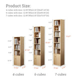 IOTXY Small Narrow Corner Bookcase - 71 Inches Tall Gap Freestanding Storage Cabinet, 7 Lattices Open Shelves Tower Rack with Door, Cubes Bookshelf in White IOTXY