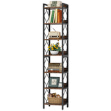 Tribesigns Tall 7-Tier Narrow Bookshelf for Small Spaces - Rustic Brown Freestanding Storage Organizer Tribesigns