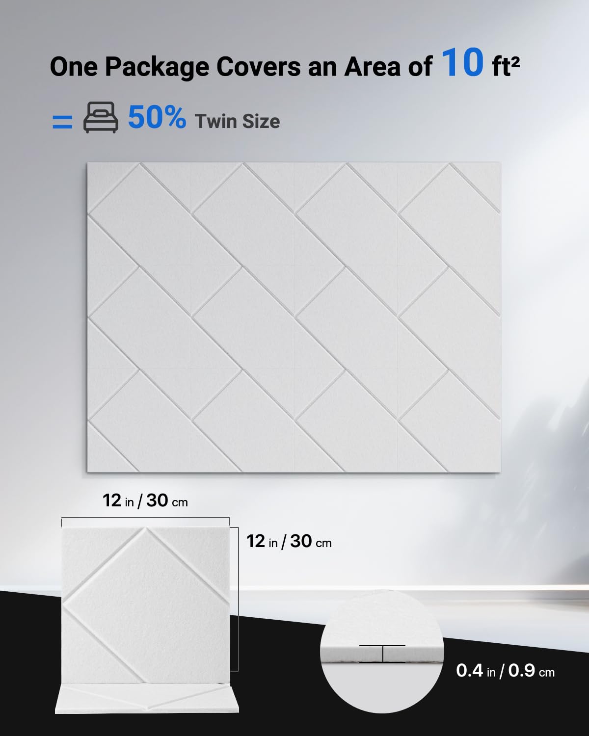 Topnaca 12 Pack Soundproof Wall Panels Self-Adhesive, 12" X 12" X 0.4" Sound proof panels for walls, High Density Acoustic Panels, Sound Absorbing Panel for Studio, Home, Offices(White) Topnaca