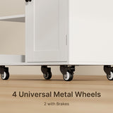Gizoon Kitchen Island Cart on Wheels, with Thickened Wooden Countertop, Rolling Serving Utility Cart with Drawers and Doors, Bar Cart with Adjustable Shelf and Removable Tray for Dining Room, White Gizoon
