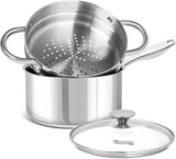 MICHELANGELO 3 Quart Saucepan with Lid & Steamer, Stainless Steel Sauce Pan with Triply Bottom, 3 QT Sauce Pot, Nonstick Saucepan Induction Compatible MICHELANGELO