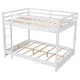 Queen Over Queen Bunk Bed with Ladders Solid Wood Bunk Beds with Guardrails Kids Bunk Bed Frame for Kids, Boys, Girls, No Spring Box Need, Pearly White Bellemave