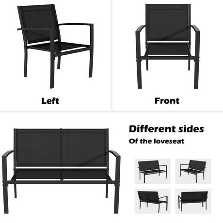 Greesum 4 Pieces Patio Furniture Set, Outdoor Conversation Sets for Patio, Lawn, Garden, Poolside with A Glass Coffee Table, Black Greesum