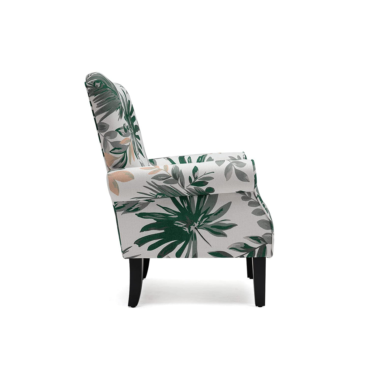 YOLENY Mid Century Wingback Arm Chair,Modern Upholstered Fabric High Back Accent Chair with Wood Legs,Upholstered Single Sofa Club Chair for Living Room, Bedroom, Home Office, Green Leaves YOLENY