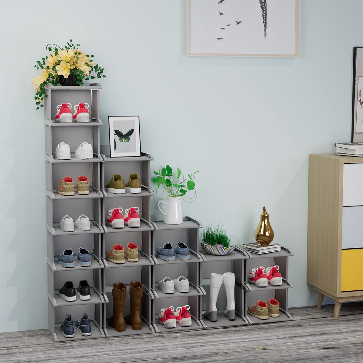 MADSOUKY Shoe Rack Tower 8 Tiers DIY Narrow Stackable Free Standing Skinny Shoes Cubby Storage Shelf Organizer for Entryway Hallway Garage MADSOUKY