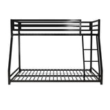 DHP Miles Low Metal Bunk Bed Frame for Kids, With Built-in Ladder, High Guardrail and Metal Slats, Floor Bed Bottom Bunk, No Boxspring Required, For Small Spaces, Twin-Over-Full, Black DHP