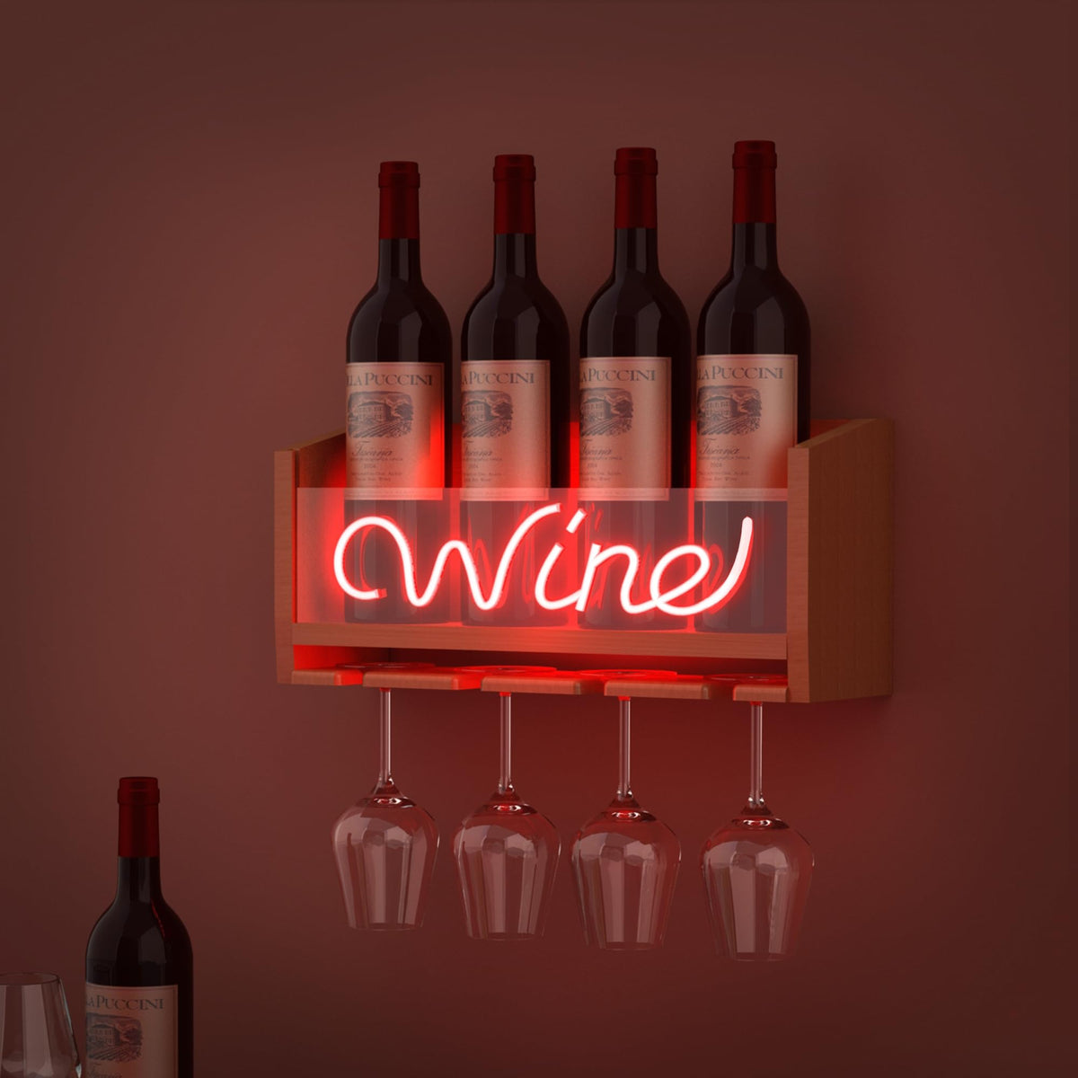CoolGift Mart Light Up Wine Rack with Glass Holder Wall Mount, Wooden Wine Bottle Holder with Wine Neon Sign, Wall Decor, Gift for Wine Lovers Collectors CoolGift Mart