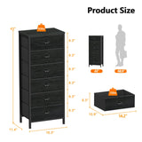 Furnulem Tall Dresser with 6 Drawers,Vertical Bedside End Table & Chest for Bedroom,Black Storage Tower Dorm Nightstand with Fabric Drawer Organizer Unit Furniture in Living Room,Closet,Hallyway Furnulem
