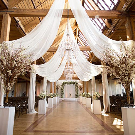 Wedding Arch Draping Fabric, 63" x 26Ft White Wedding Arch Drapes Tulle Fabric Drapery Sheer Backdrop Curtains for Wedding Ceremony Arch Stage Party Ceiling Décor Bukani