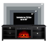 AMERLIFE Fireplace TV Stand, Wood Texture Entertainment Center with 23'' Electric Fireplace, Farmhouse Entertainment Stand Media TV Console for TVs Up to 80'', 70 inches, Black AMERLIFE