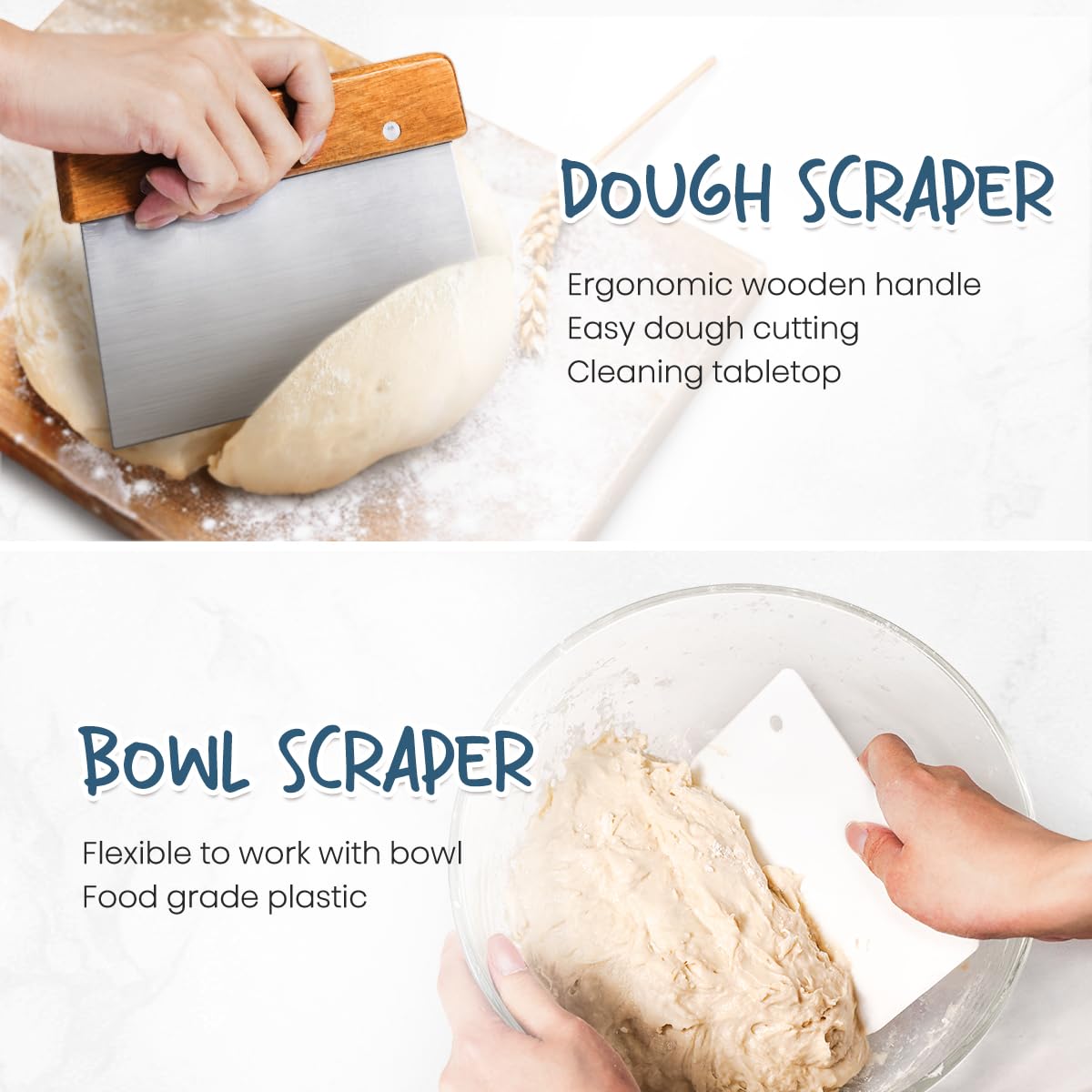 RORECAY Bread Banneton Proofing Basket Set, 9 Inch Round & 10 Inch Oval Cane Sourdough Baskets with Dough Whisk Bread Lame Dough Scraper Bowl Scraper Silicone Brush Sourdough Bread Baking Supplies rorecay