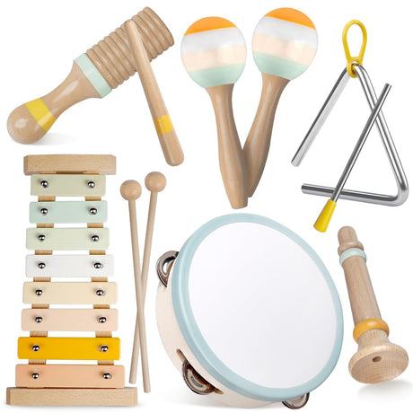 Baby Musical Instruments-Montessori Wooden Toys for Toddlers 1-3,Neutral Colors Percussion Instruments Set with Modern Boho Xylophone for Kids Preschool Educational 3+ (MIS898) Meytccve