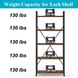 BON AUGURE 5-Tier Rustic Oak Industrial Bookshelf with Metal Frame BON AUGURE
