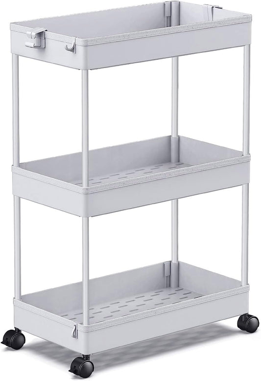 SPACEKEEPER Rolling Storage Cart 3 Tier Bathroom Cart Organizers with Wheels Laundry Room Organization Mobile Shelving Unit Utility Cart Storage Shelves Multi-Functional for Office, Home, Gra - WoodArtSupply