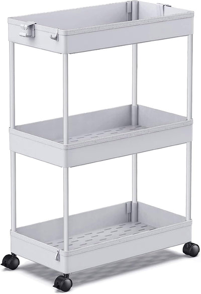 SPACEKEEPER Rolling Storage Cart 3 Tier Bathroom Cart Organizers with Wheels Laundry Room Organization Mobile Shelving Unit Utility Cart Storage Shelves Multi-Functional for Office, Home, Gray