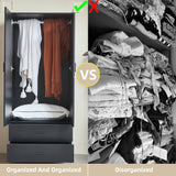 Yapai Modern 2 Door Wardrobe with 2 Drawers – Freestanding Bedroom Closet Organizer, Space-Saving Armoire Storage Cabinet, Black Finish yapaihome