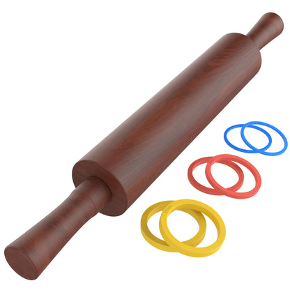 Mepple Classic Wooden Rolling Pin with Handle for Fondant, Pizza, Pies, Cookies, Pastries, Rolling Pin for Baking with 3 Multi-Color Thickness Rings, 17" x 2.5" Natural Sapele Rolling Pin