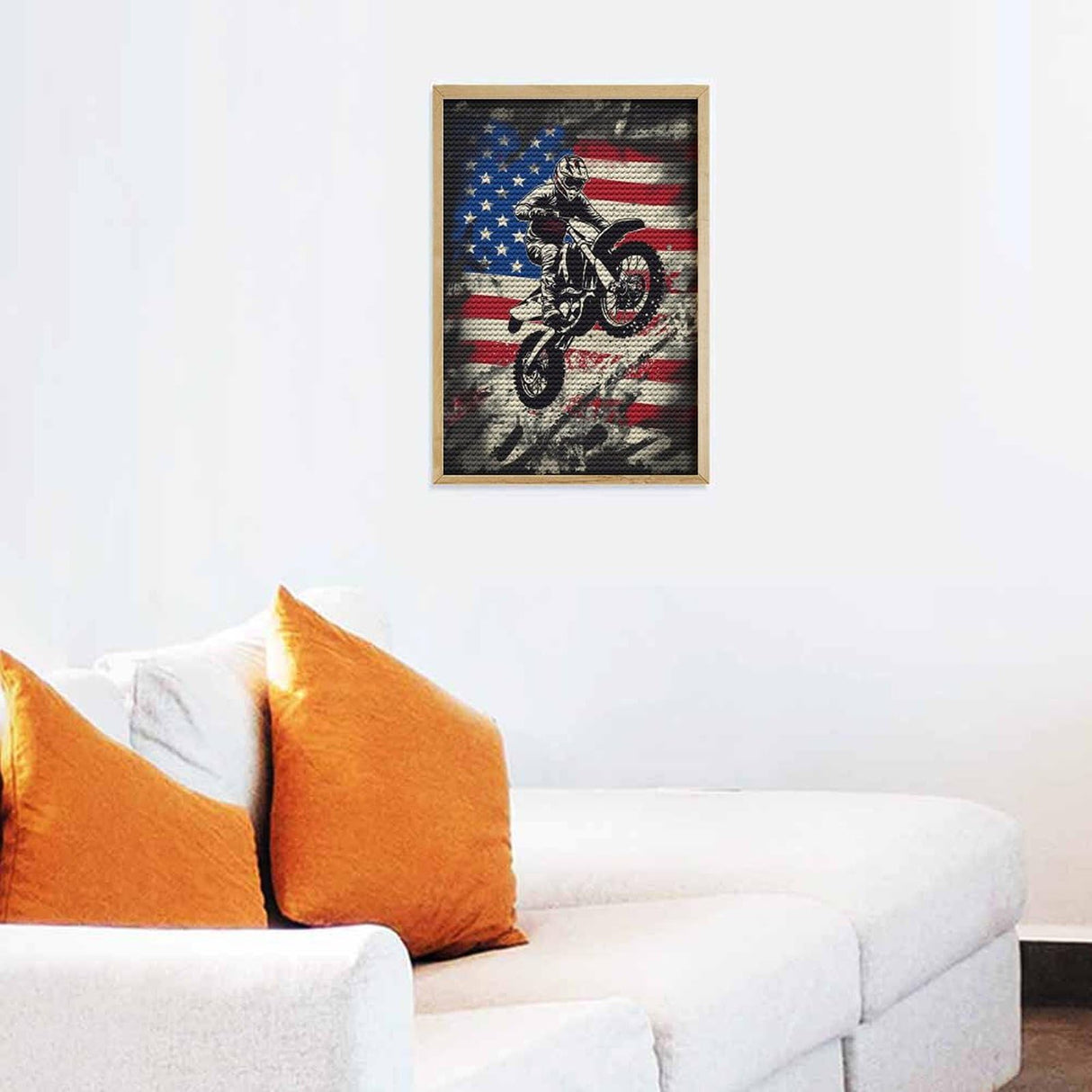 QUOPLMAM Dirt Bike Motocross USA Flag Diamond Art Painting Art Kits Diamond Art Painting Diamond Art Kits 5D Diamond Art Painting Kits DIY Diamond Art for Home Wall Decor 8"x12" QUOPLMAM