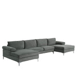 Casa AndreaMilano Modern Large Velvet Fabric U-Shape Sectional Sofa, Double Extra Wide Chaise Lounge Couch Casa Andrea Milano