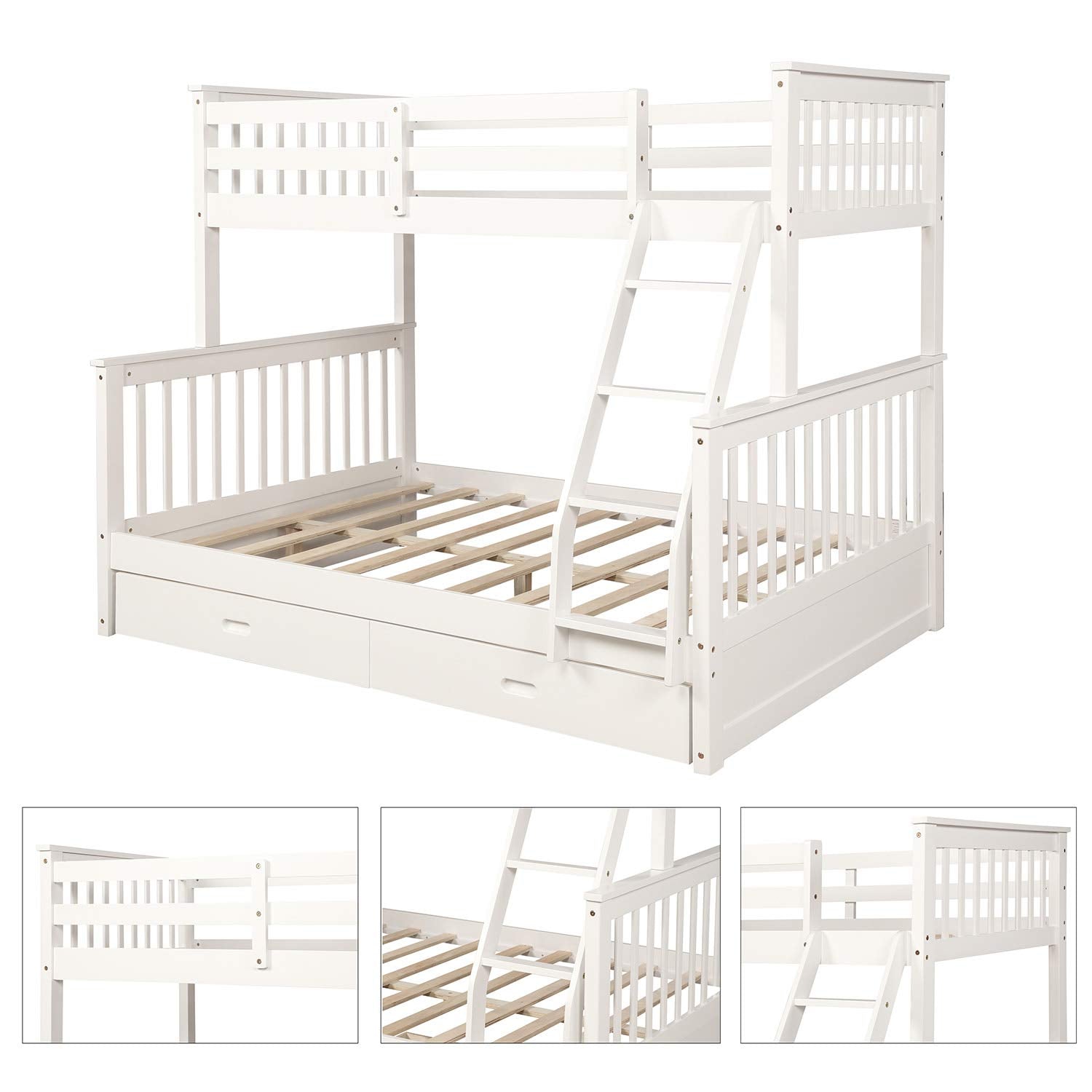 Harper & Bright Designs Twin Over Full Bunk Bed with Storage Drawers in White - WoodArtSupply